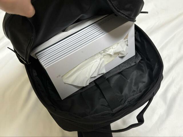 【FOUND GOOD ビジネススクエアリュック】箱ティッシュなら5つ入るサイズ感です！