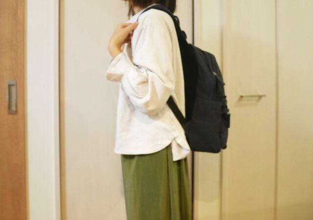 【ベルメゾン／モッテミー　荷物持ちリュック】背負うと意外にコンパクト見え！しっかり荷物を収納できます♪