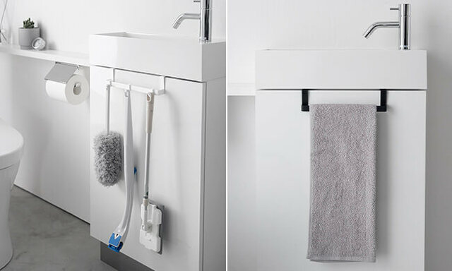 【山崎実業】トイレキャビネット扉ハンガー タワー／キャビネットの外側にも内側にも設置可能♪