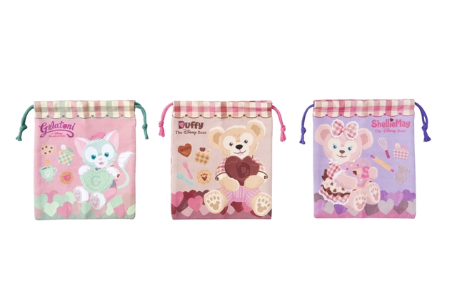 きんちゃくセット ¥1,800 ※縦約19cm × 横約16cm(3枚セット)|東京ディズニーシー「スウィート・ダッフィー」スペシャルグッズ(2017年)