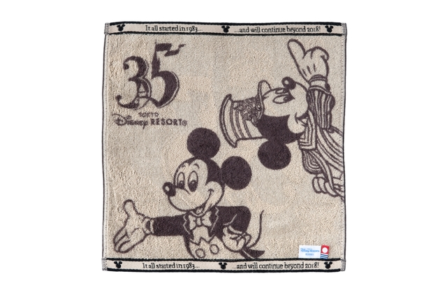 ウォッシュタオル 900円｜縦約33×横約32cm｜表と裏で違う絵柄が楽しめるよ！｜東京ディズニーリゾート35周年“Happiest Celebration! ”スペシャルグッズ
