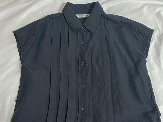 【UNIQLO リネンブレンドシャツワンピース】完全に乾いた状態は若干しわがある程度に。デザインのようにも見えます