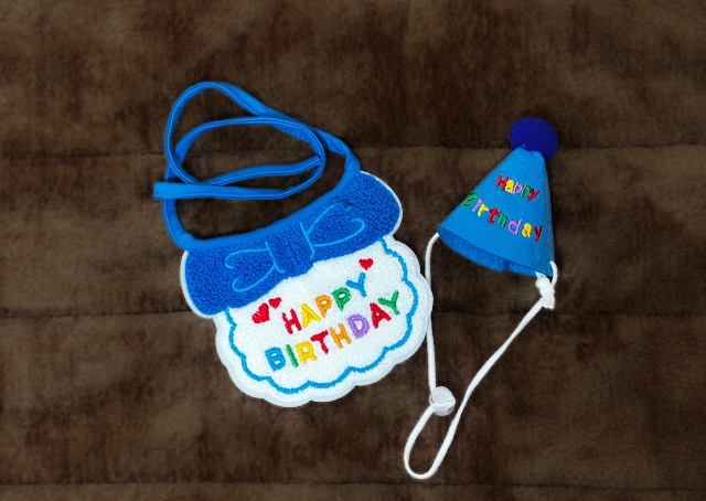 【SHEINペット用品】誕生日用よだれかけ＆帽子はワンサイズで価格は477円（税込）