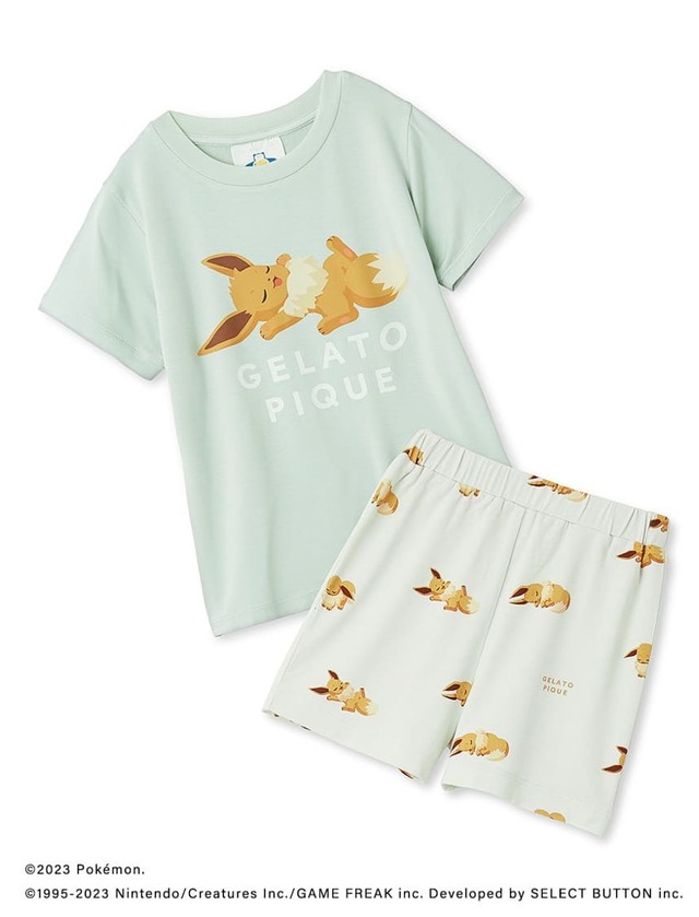 【ポケモンスリープ】【キッズ】接触冷感プリントTシャツ＆ショートパンツセット　イーブイ　￥8,800　サイズ：XXS / S