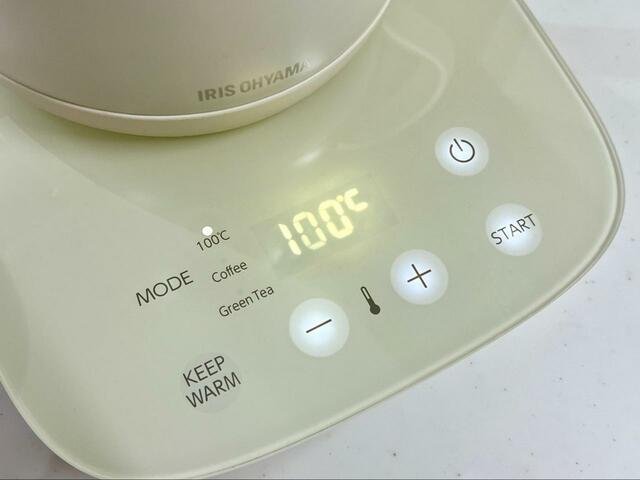 【アイリスオーヤマドリップケトル 温度調節付 IKE-C601T-CW】約2分弱で100度に！
