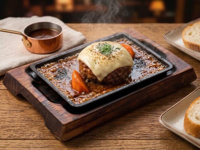 「チーズハンバーグ」 <価格:3,800円(税込)>【【3,800円】衝撃のお得価格で2026年の肉納め!大人気「リブステーキ」も「大トロビーフ」も全部食べ放題!事前予約でアルコール飲み放題が無料に!】