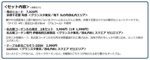 「プレミアム3種セット（左から）苺のショート、名古屋コーチンもも焼き、テーブル彩るごちそう DISH」＜価格：14,006円（税込）＞【【JR東京駅】グランスタの2026年クリスマスケーキをご紹介！Suicaのペンギンケーキや40年ぶりの復刻限定ケーキも登場！】