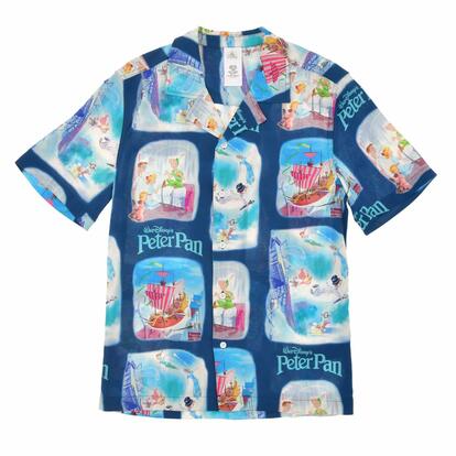 Disney store / 半袖シャツ/L/レーヨン/BLU/総柄/ピーターパン/PETERPAN/70周年 ディズニー】『ピーター・パン』祝70周年！海外パークのアパレルが日本