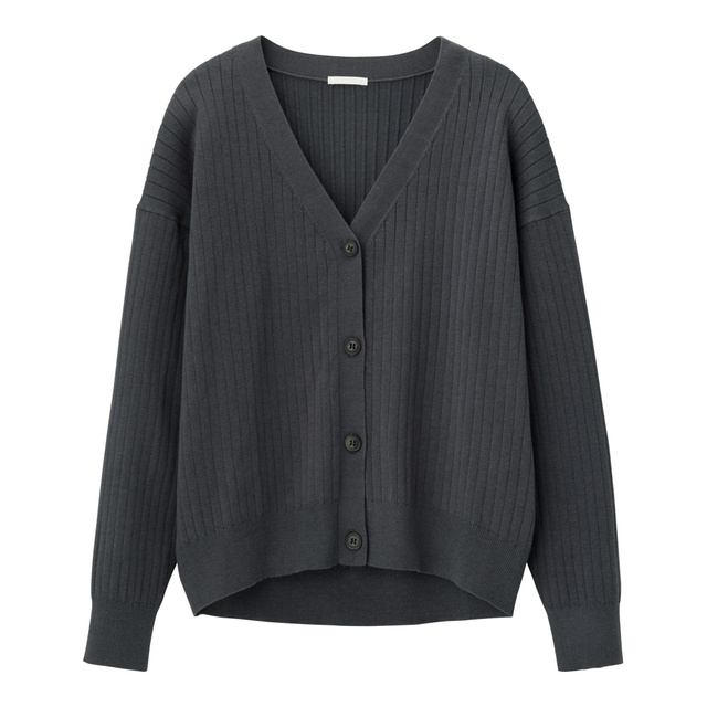 GU／ワイドリブコクーンカーディガン(長袖)　（BLUE）