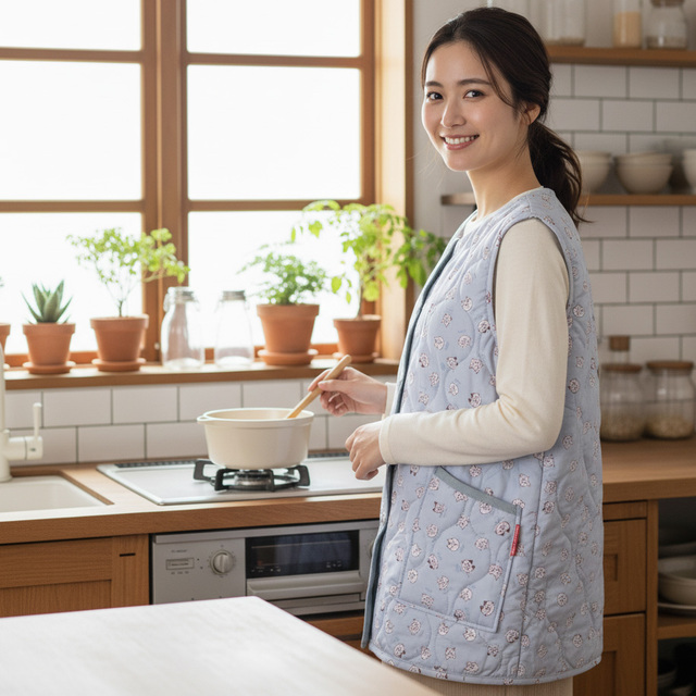 【リサ・ラーソン 冬のホームアイテム】キルトスモック(スケッチねこたち)/カラーはブルー・オレンジ・チャコールグレーの3展開