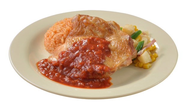 ユカタン・ベースキャンプ・グリル  スモークチキン、メキシカンライスとベジタブル添え