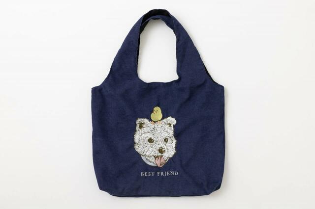 「BEST FRIEND」¥2,970【猫犬デザイン刺繍 コーデュロイ トートバッグ 60×40cm】