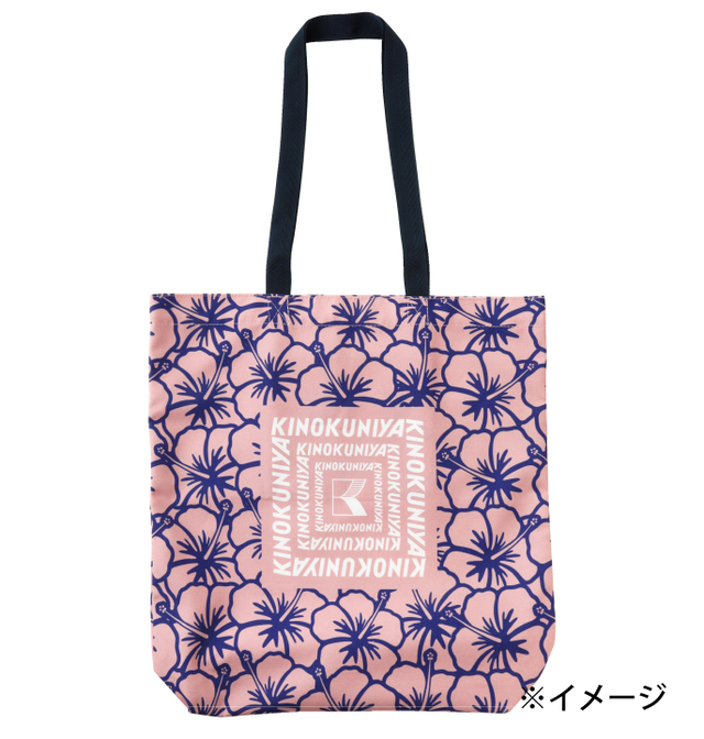 【紀ノ国屋「沖縄フェア」】ハイビスカスが一面に描かれた「OKINAWA Limited bag」ピンク（税込1980円）