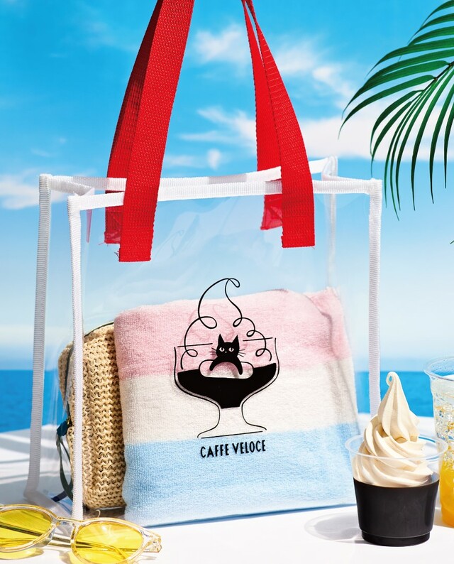 黒ねこクリアバッグ：縦25cm×横26cm×マチ12cm【カフェ・ベローチェ「サマーバッグ2023」】