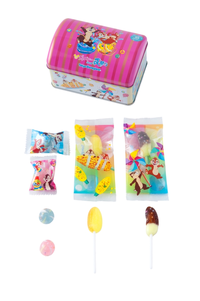 アソーテッド・キャンディー ¥900 ※棒付きキャンディー 6個(焼きとうもろこし風味 3個、チョコバナナ風味 3個)、粒キャンディー 4個(ピーチ風味 2個、ラムネ風味 2個)|東京ディズニーランド「ディズニー夏祭り」2018年