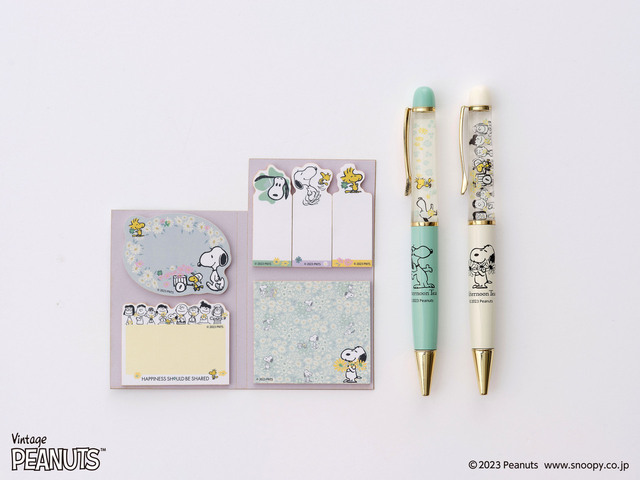 【PEANUTS×Afternoon Teaの新シリーズ】付箋セット ¥715、ボールペン 各¥990