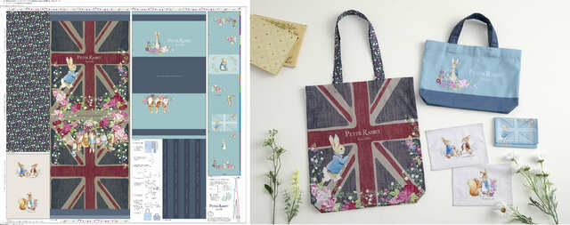 【ピーターラビット】「シーチング　パネルクロス　ピーターラビットTMとなかまたち」 価格：3,080円/パネル（税込）　サイズ：110～114cm幅