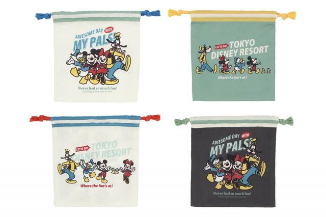 きんちゃくセット 2,500円｜東京ディズニーリゾート 満面のスマイルのミッキーたちがデザインされたグッズ｜販売店舗：東京ディズニーランド「グランドエンポーリアム」、東京ディズニーシー「フィガロズ・クロージアー」｜発売日：2024年4月25日（木）