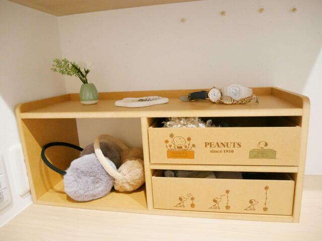 【ベルメゾン　キッチンカウンター上収納ボックス 『スヌーピー』】玄関収納として使えばお出かけ準備がスムーズに！