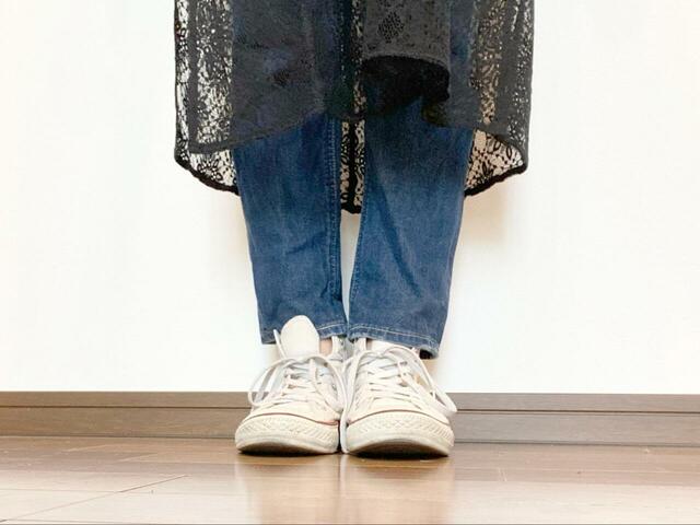 【GLOBAL WORK 2WAYレースワンピース】身長167cm・Lサイズ着用。サイドには深めのスリットが入っています