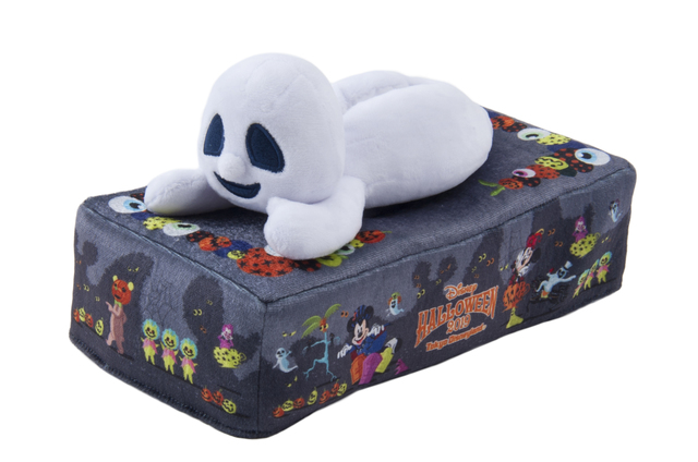 ティッシュボックスカバー 2,200円｜縦約12×横約24×高さ約6.5cm (天面のぬいぐるみを含まず）｜東京ディズニーリゾート「ディズニー・ハロウィーン」2019 スペシャルグッズ｜販売店舗：東京ディズニーランド「グランドエンポーリアム」