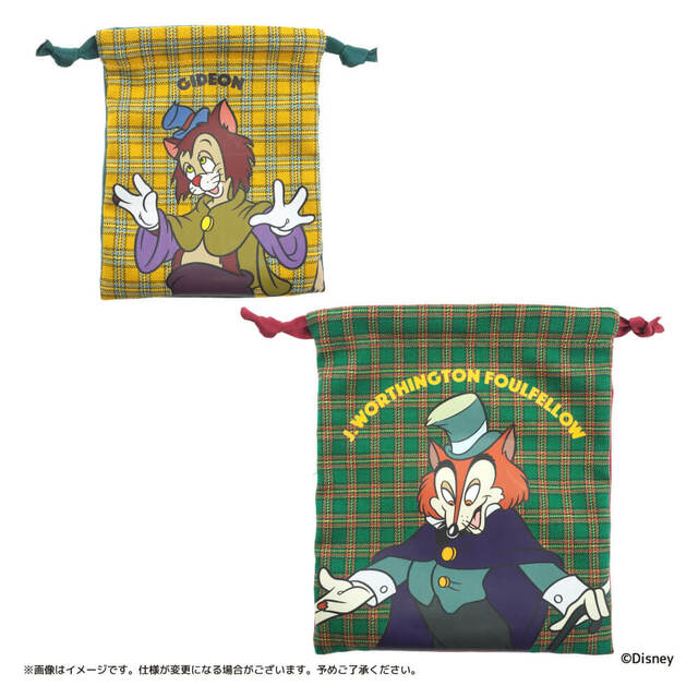 巾着セット 1,980円｜『ピノキオ』ギデオン＆ファウルフェロー｜キデイランド猫の日ディズニーグッズ