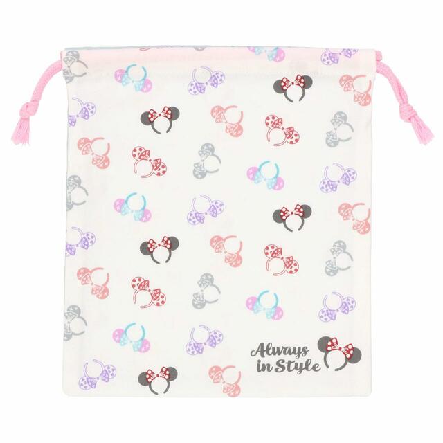 きんちゃくセット 1,700円｜サイズ：1枚あたり）縦約23×横約20cm、2枚セット｜東京ディズニーリゾート くすみパステルのカチューシャ柄グッズ｜販売店舗：東京ディズニーランド「ビレッジショップス」、東京ディズニーシー「エンポーリオ」｜発売日：2023年7月6日（木）