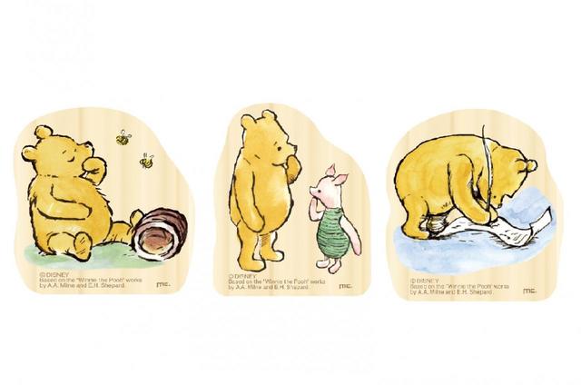 ウッドクリップ（全3種）（左:約タテ6.4×ヨコ5.7cm､中:約タテ6.4×ヨコ5.2cm、右:約タテ6.3×ヨコ5.7cm）各693円｜ディズニー「クラシック プー」おひさまマーケット