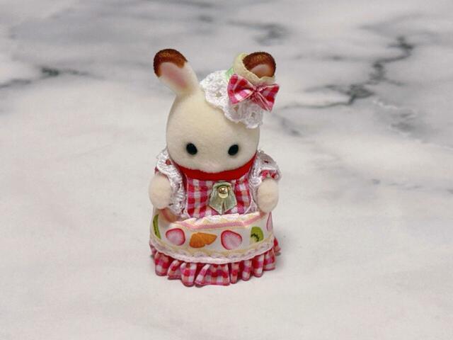 ショコラウサギの赤ちゃんも、女の子とお揃いのドレスに身を包んでいます