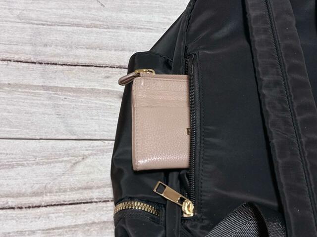 背面のスマートアクセスポケットには財布代わりのフラグメントケースをイン