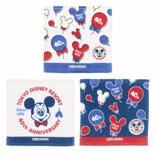 ミニタオルセット 〈CONVERSE〉｜価格：2,700円｜サイズ：（1枚あたり）縦約25×横約25cm、3枚セット｜東京ディズニーリゾート40周年“ドリームゴーラウンド”「CONVERSE」プロデュースグッズ｜発売日：2023年7月10日(月)｜販売店舗：東京ディズニーランド「ギャグファクトリー/ファイブ・アンド・ダイム」、東京ディズニーシー「スチームボート・ミッキーズ」
