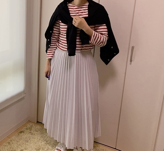 【ワークマン アクティブプリーツスカート】ボーダーシャツなどと合わせるとカジュアルに