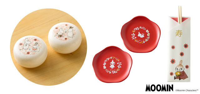 「オリジナルの付属品「ムーミン」」<内容:最中スープ2個、小皿2枚、祝い箸5膳>【【2025年おせち】ベルメゾンに「トムとジェリー」「スヌーピー」「ムーミン」「すみっコぐらし」4種の“人気キャラおせち”が登場!】