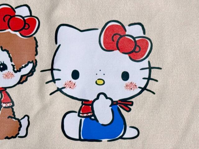 キティちゃんに注目してみると、お鼻とほっぺにそばかすが……！お互いがお互いになりきっているような、なんとも尊いアート♪