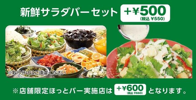 「新鮮サラダバーセット」価格：単品メニューにプラス500円(税込550円)【ブロンコビリーの初春サラダバー】