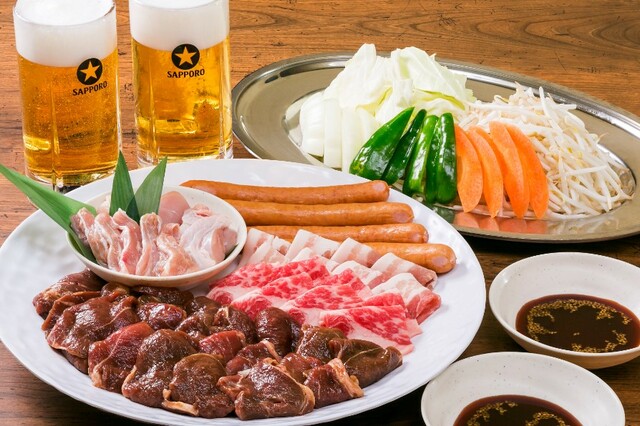 「名物ジンギスカン＆ミックスバーベキューコース」＜大人 5,300円＞【広島三越にて「広島三越ライオンビヤガーデン」が営業開始】