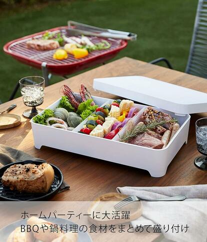 バラけがちな「鍋とBBQの食材管理」は、山崎実業の卓上水切りトレー