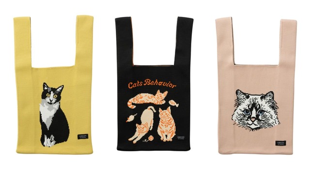 【Jubilee「Jubilee ニットトートバッグ 猫 犬 デザイン」】19.Yellow、15.Navy、20.PalePink