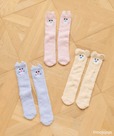 【LOWRYS FARM×mojojojo】レディース「【mojojojo】／ルームソックス」2,080円／刺繍で施されたキャラクターの顔が愛くるしいルームソックス