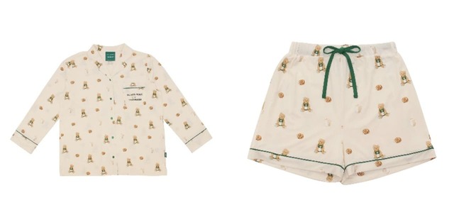 【ジェラート ピケ＋スターバックス】『gelato pique ベア柄カットソーシャツ アイボリー』9,900円、『gelato pique ベア柄カットソーショートパンツ アイボリー』7,000円