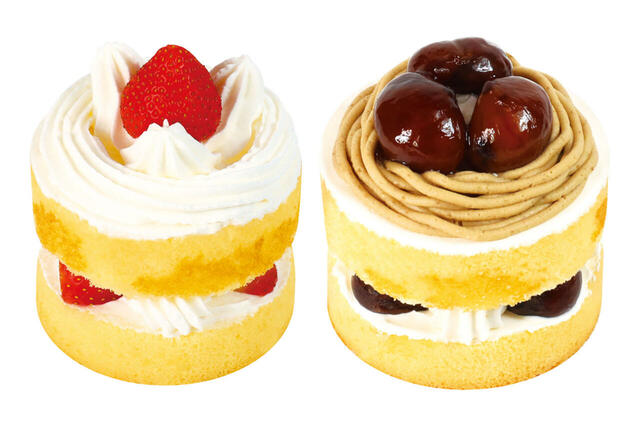 「伝承の味 不二家のショートケーキ（左）伝承の味 不二家のショートケーキ（栗）（右）」＜価格：税込745円/税込745円＞【不二家に“創業祭限定スイーツ”が登場♪「ペコちゃんグッズ」がもらえるキャンペーンも開催！】