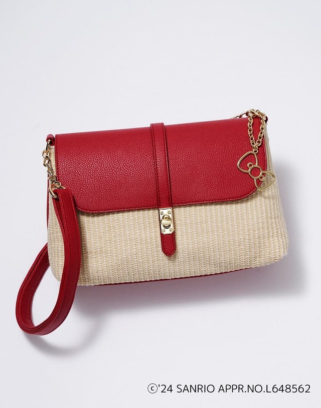 【 リボンチャーム付き 】ペーパーショルダーバッグ（オフホワイト／レッド）　¥4,398（税込）