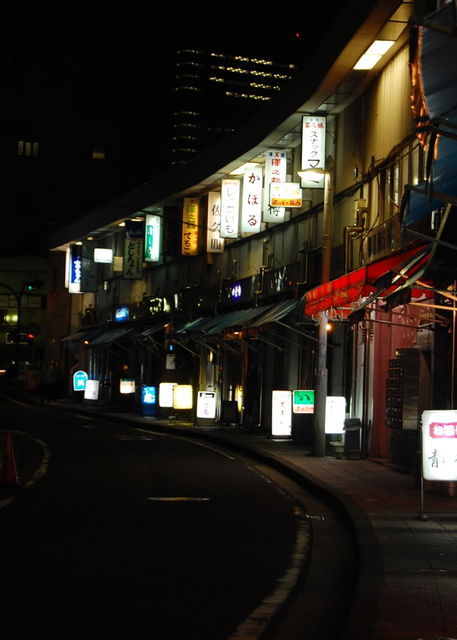 夜の都橋マーケット。 同施設の中で最も古くから経営している店舗は「わだち」だそうだ