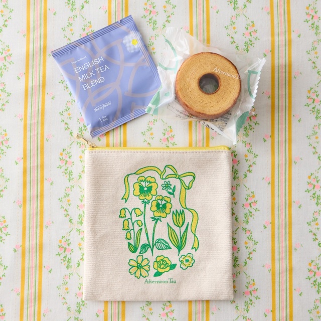 「ミニティータイムポーチ イエロー」＜価格：1,200円（税込）＞【【Afternoon Tea】プチギフトやご挨拶ギフトにぴったり！お花のアートが可愛い「春色のティータイムギフト」発売】