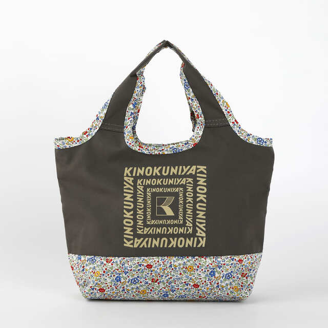 【紀ノ国屋 MADE WITH LIBERTY FABRIC「紀ノ国屋 リバティプリント ミニバッグ」¥1,760】グレー/風になびくような小花柄の「ケイティ・アンド・ミリー」