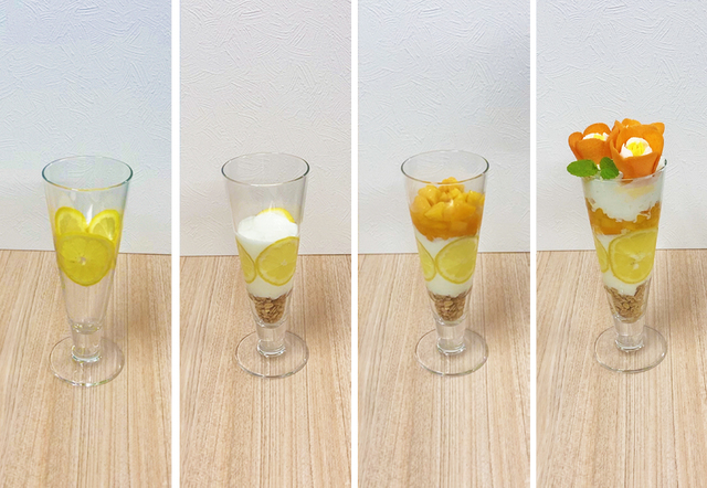 「チューリップローズ」を使った花束パフェ