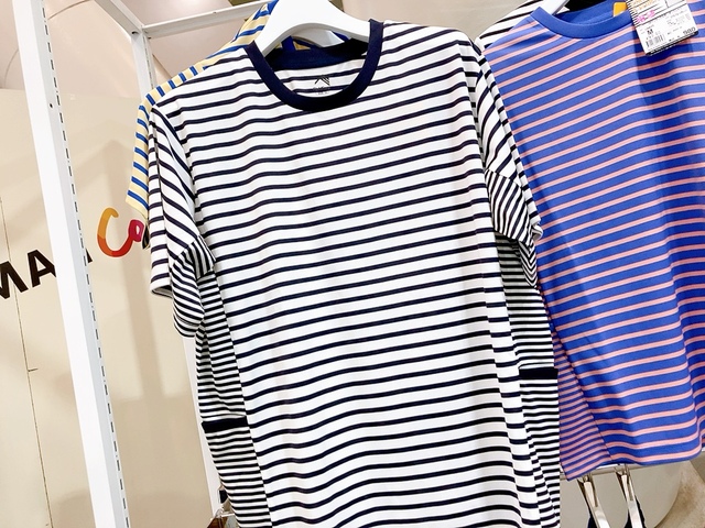 【ワークマン DRYリラックスボーダーTシャツ】カラーはオフホワイト×ブラック、イエロー×ブラック、オフホワイト×ネイビー、サイズはM〜LL