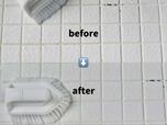 【ニトリ　ゴムの力で汚れを落とすバスブラシ】本当に水とブラシだけでタイルの溝の汚れを落とせました！