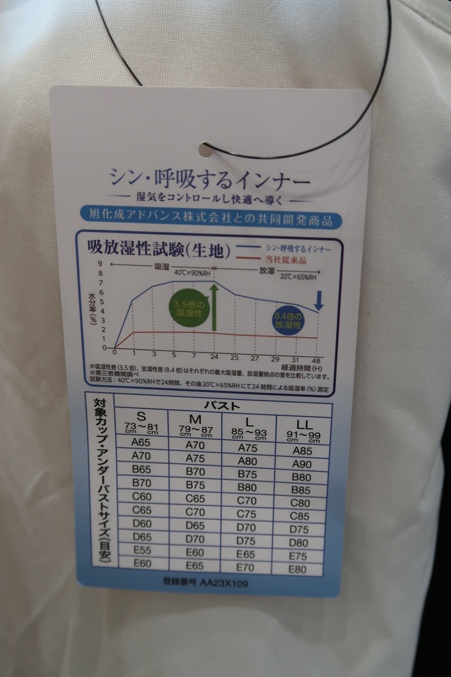 シン・呼吸するインナーカップ付きタンクトップ　のサイズ表