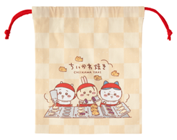 「ちいかわ焼き 店員さんなほどよいサイズの巾着」＜価格：1,320円（税込）＞【「モモンガ」も「くりまんじゅう」も「ラッコ」も♪ふわふわ生地の可愛い「ちいかわ焼き」に新しいキャラクターが仲間入り！】